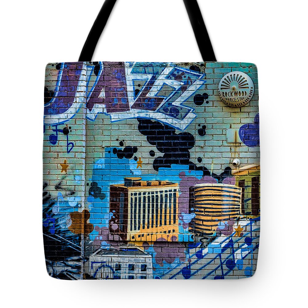 Steven Bateson Tote Bag featuring the photograph Kansas City Jazz Mural by Steven Bateson