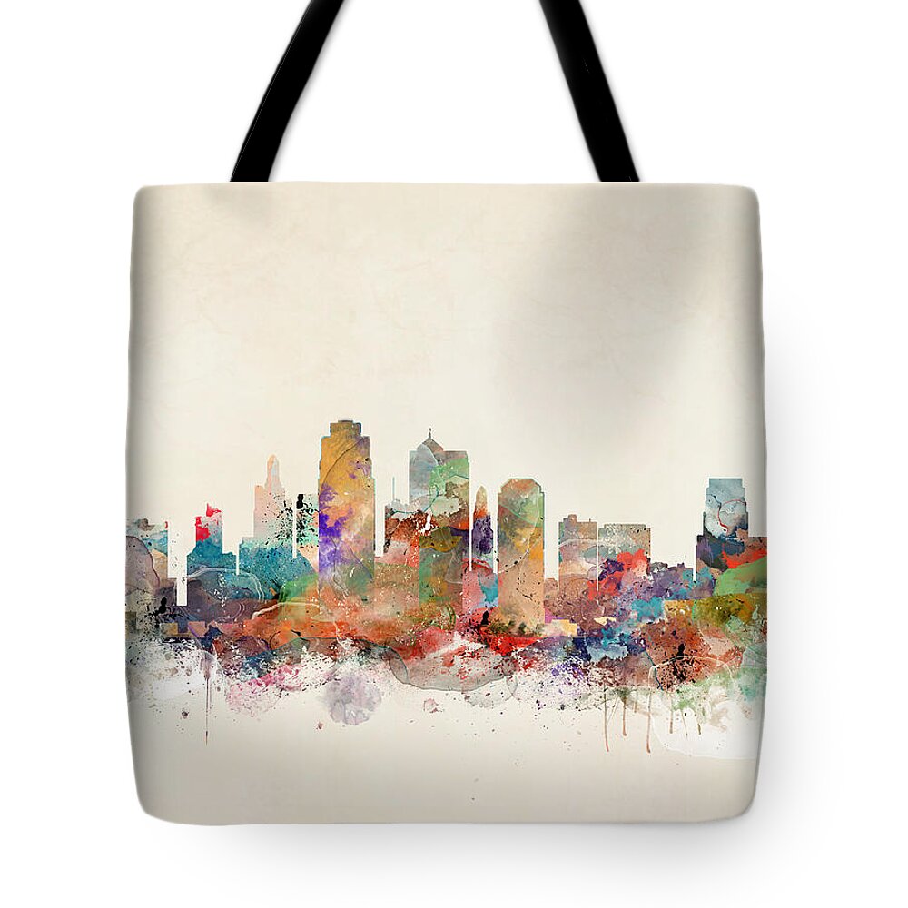 Kansas City Missouri Tote Bag featuring the painting Kansas City Skyline by Bri Buckley