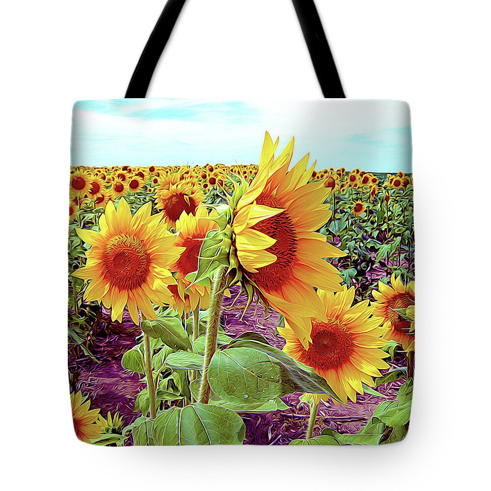 Nature Tote Bag featuring the photograph Kansas Sunflowers by Linda Carruth
