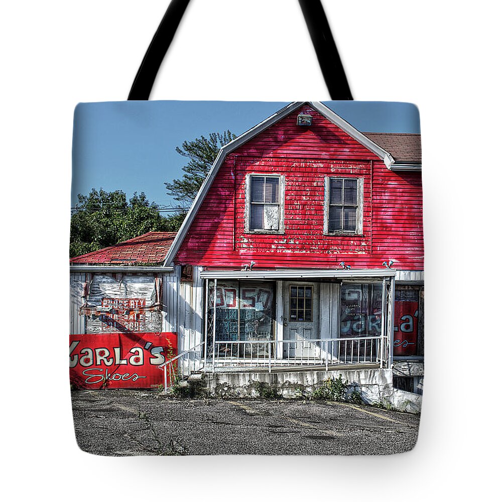 Hdr Tote Bag featuring the photograph Karlas Shoe Store by Rick Mosher