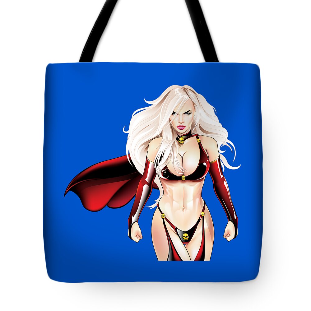Pin-up Tote Bag featuring the digital art Pin-up Lady Death by Brian Gibbs