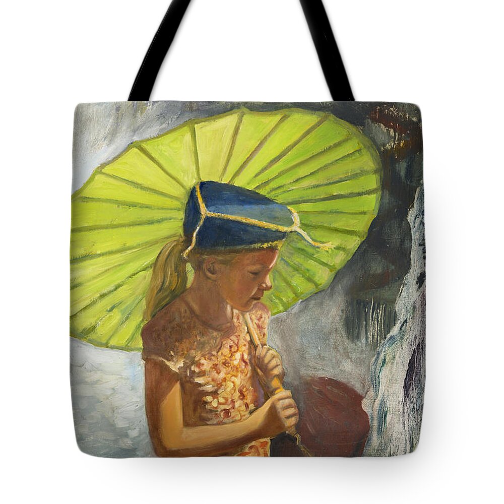 Girl Tote Bag featuring the painting Katemandu by Laura Lee Cundiff