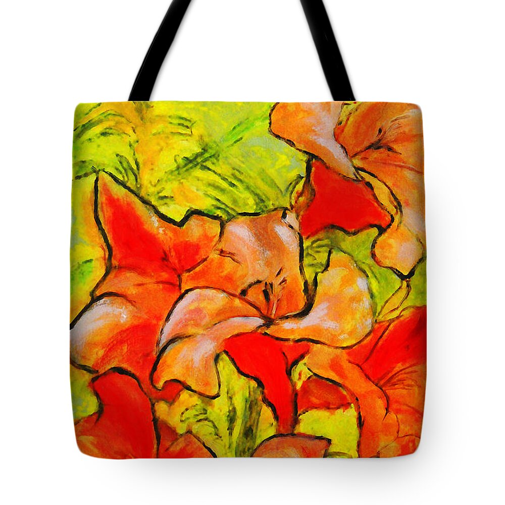 Fine Art Tote Bag featuring the painting Kathies Daylilies Fine Art Painting North Carolina by G Linsenmayer