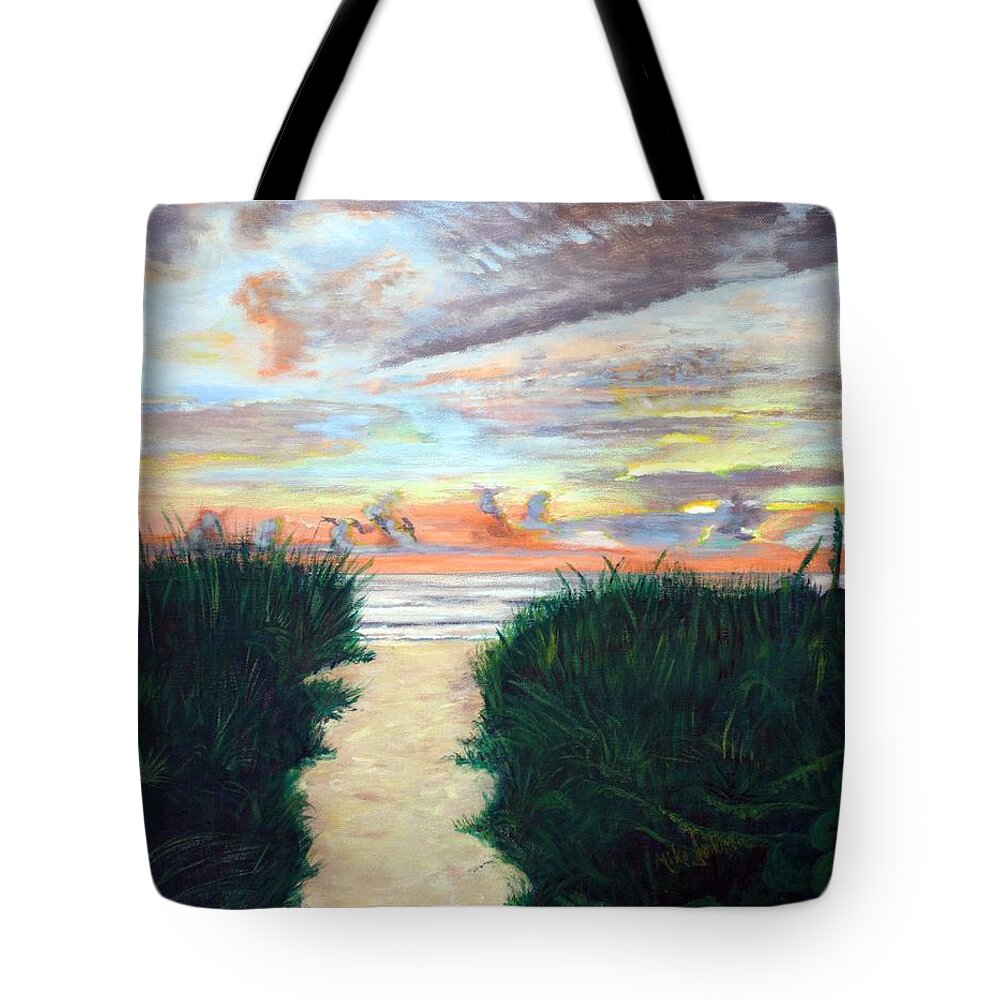 Sunrise Tote Bag featuring the painting Kathi's Sunrise by Mike Jenkins