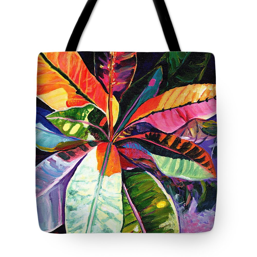 Tropical Leaves Tote Bag featuring the painting Kauai Croton Leaves by Marionette Taboniar