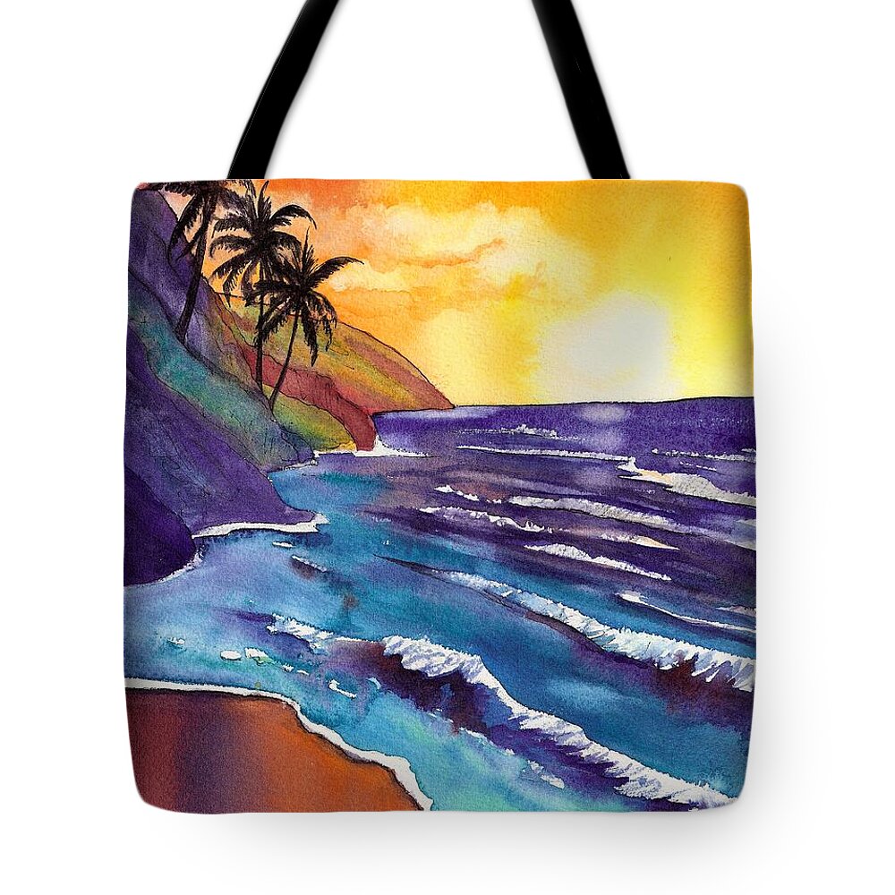 Kauai Tote Bag featuring the painting Kauai Na Pali Sunset by Marionette Taboniar
