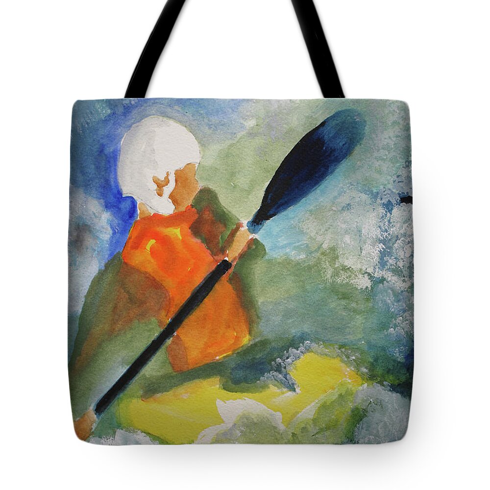 Kayak Tote Bag featuring the painting Kayaking by Sandy McIntire