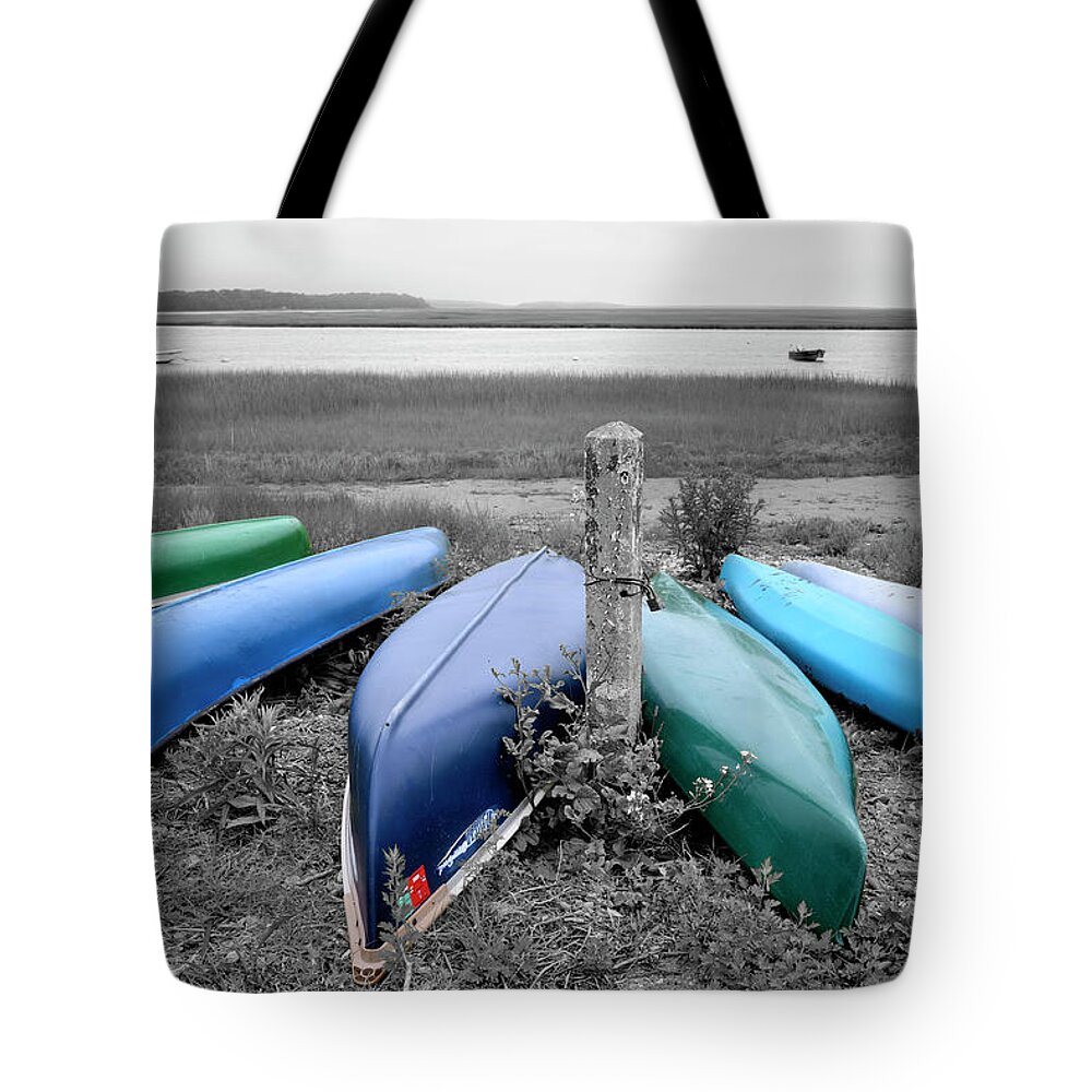 Kayak Tote Bag featuring the photograph Kayaks and Canoes by Luke Moore