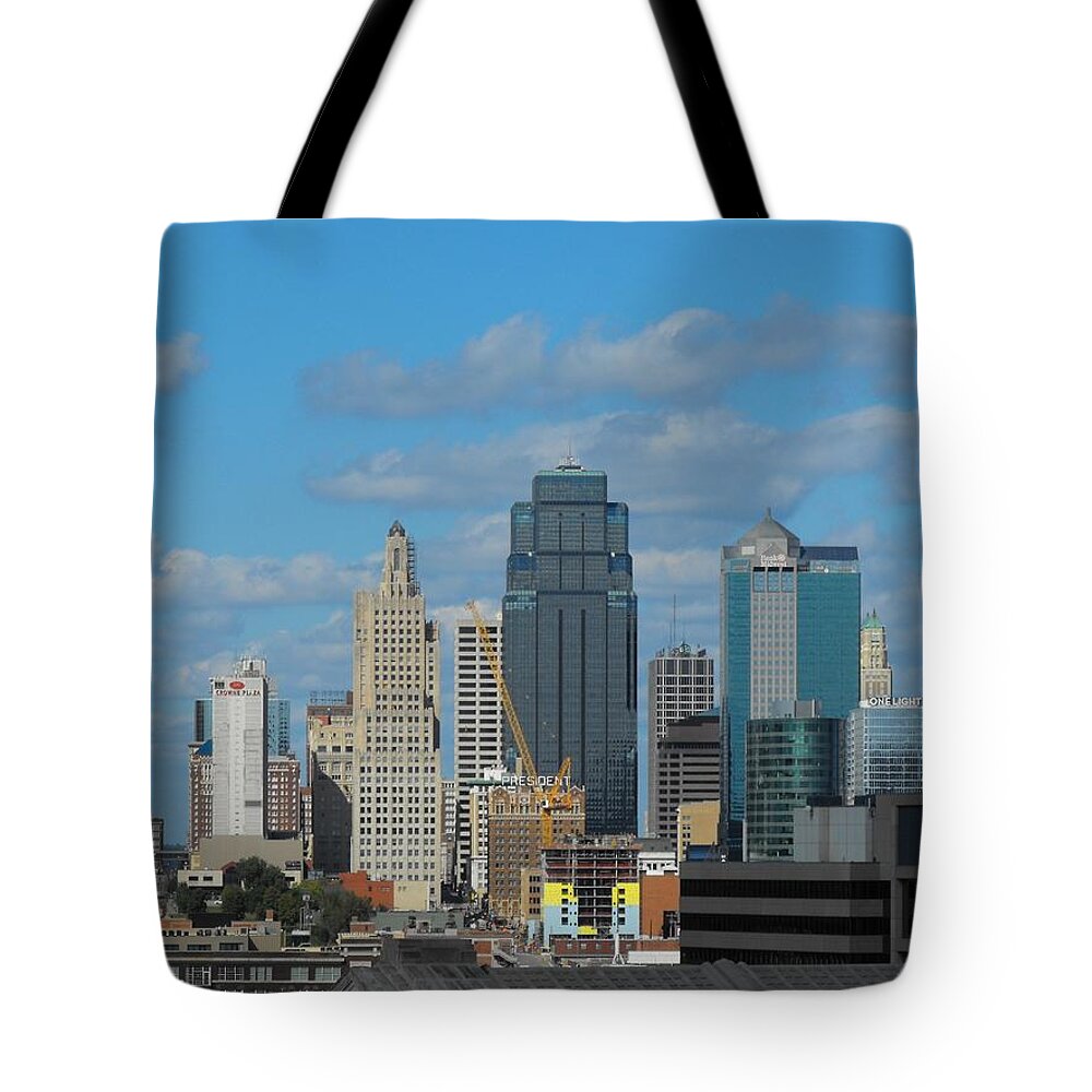 Kansas City Tote Bag featuring the photograph KC is Booming by Michael Oceanofwisdom Bidwell
