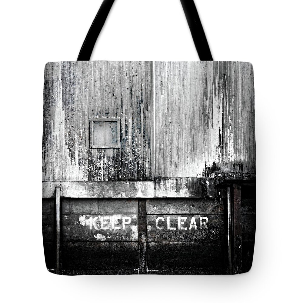 Industrial Art Tote Bag featuring the photograph Keep Clear Industrial Art by Carol Leigh