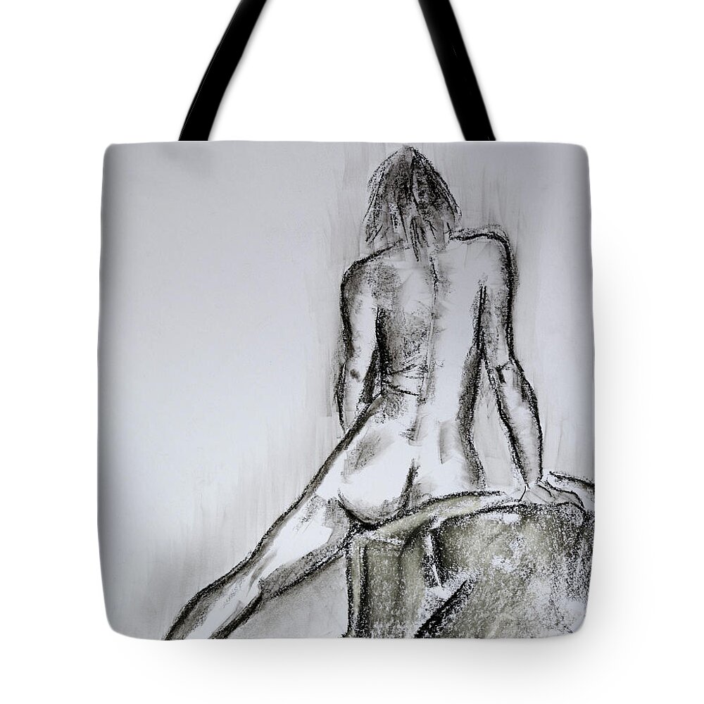 Nude Tote Bag featuring the drawing Kelly by Anita Thomas