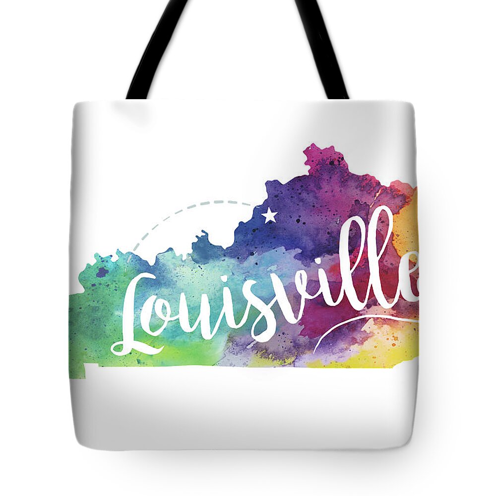 Kentucky Watercolor Map - Louisville Hand Lettering Tote Bag by