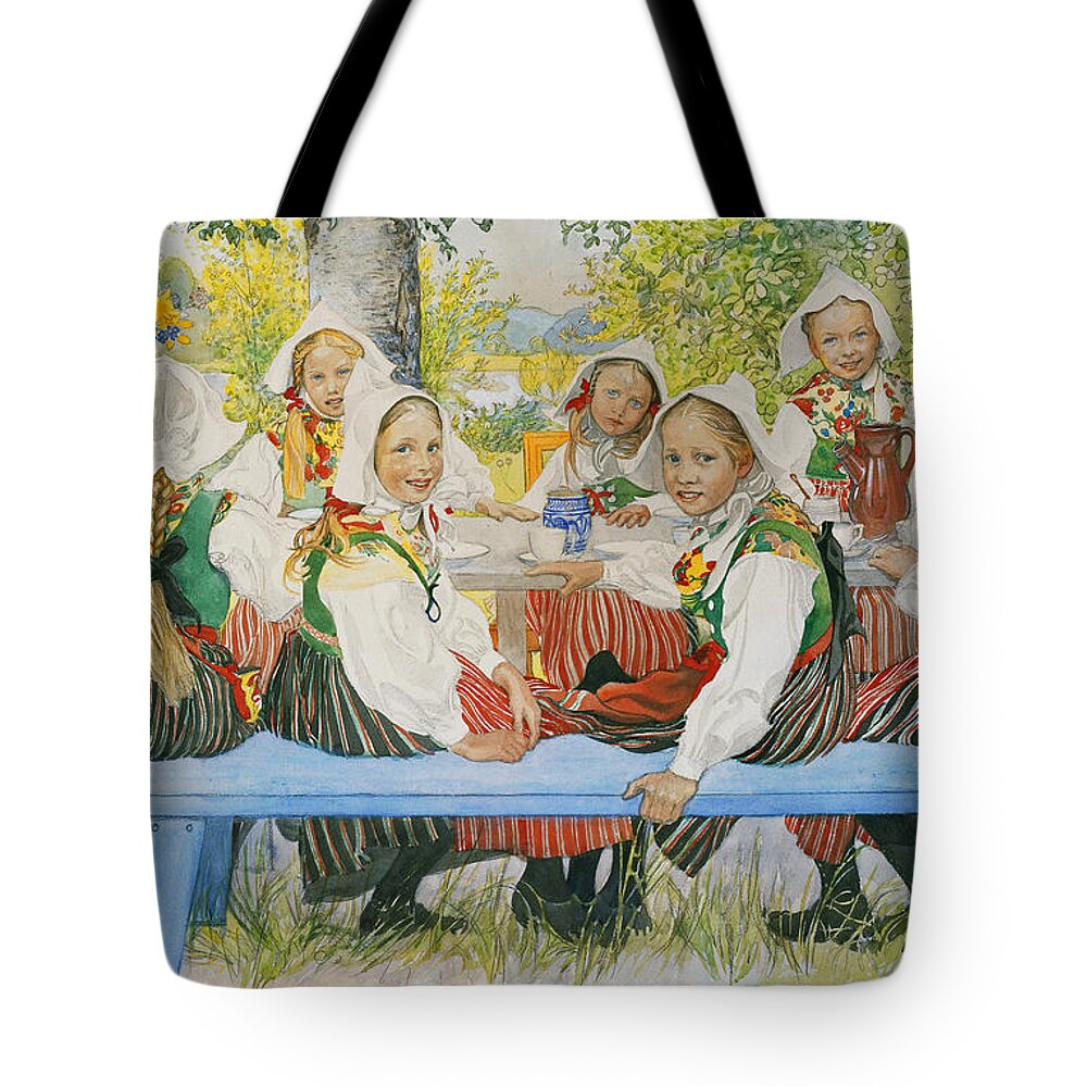 Female Tote Bag featuring the painting Kersti's Birthday by Carl Larsson