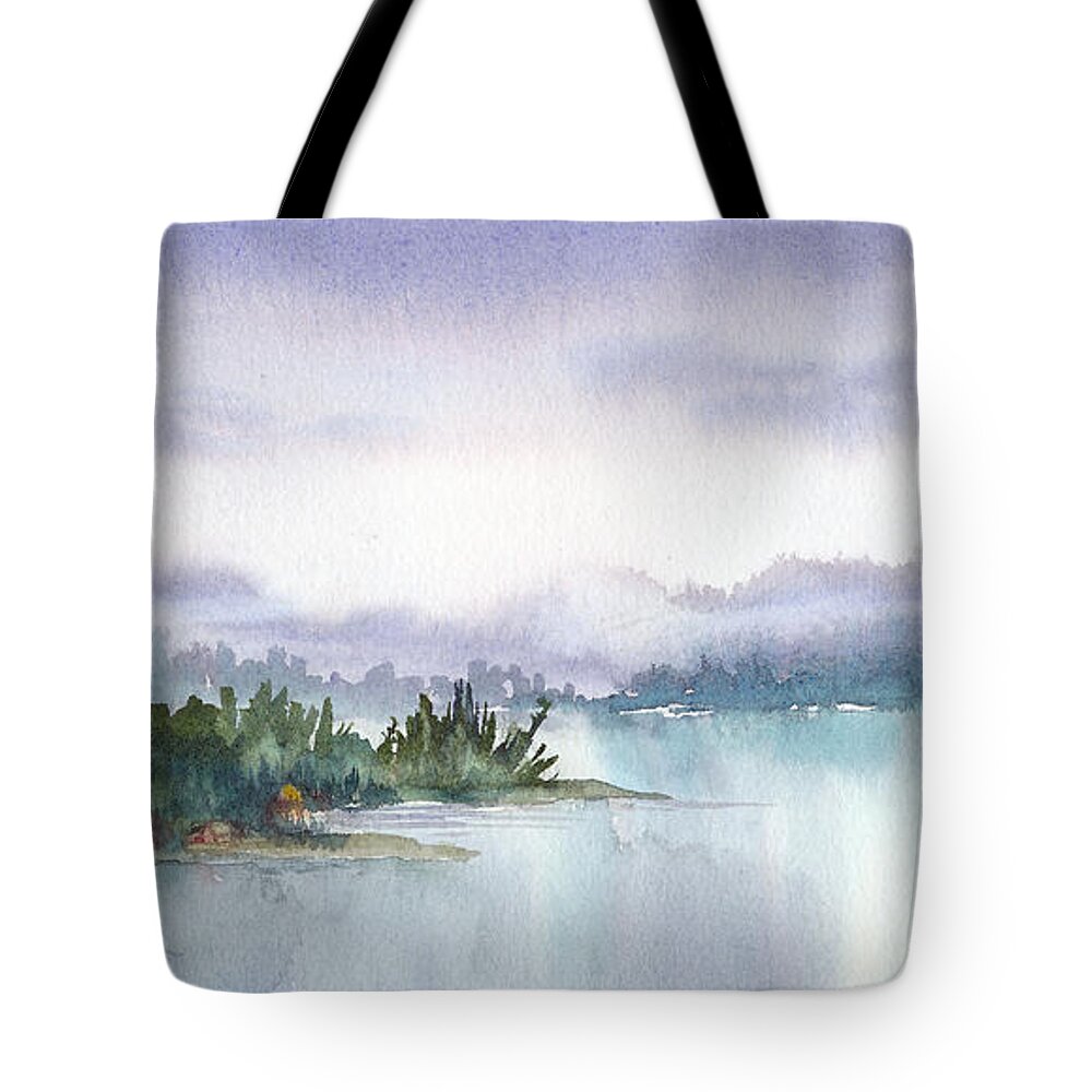 Ketchikan Tote Bag featuring the painting Ketchikan Alaska Inside Passage Shores by Karen Mattson