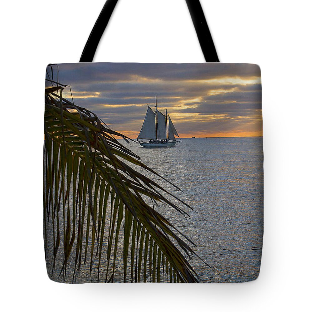Silhouette Tote Bag featuring the photograph Key West Cloudy Sunset Sailing by Bob Slitzan