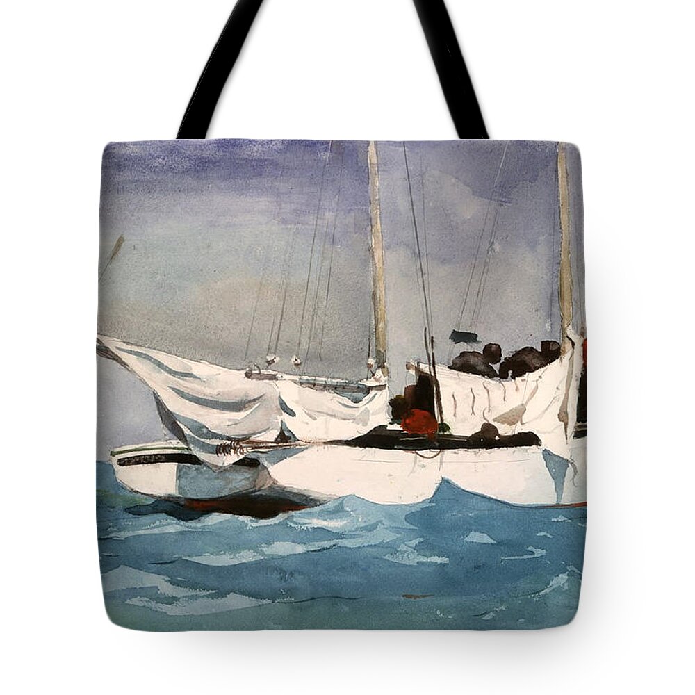 Winslow Homer Tote Bag featuring the digital art Key West Hauling by Winslow Homer