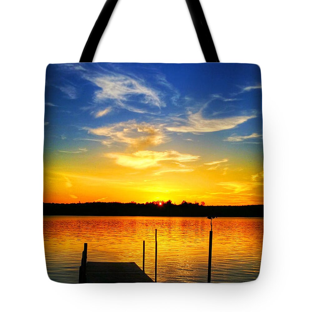 Sunset Tote Bag featuring the photograph Keyes Lake Sunset by Brook Burling