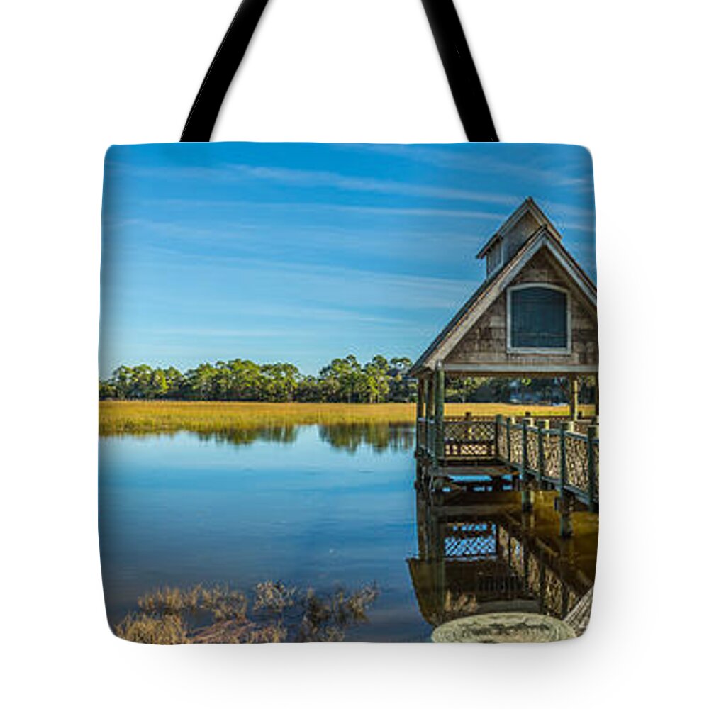 Kiawah Island Tote Bag featuring the photograph Kiawah Island Boathouse Panoramic by Donnie Whitaker