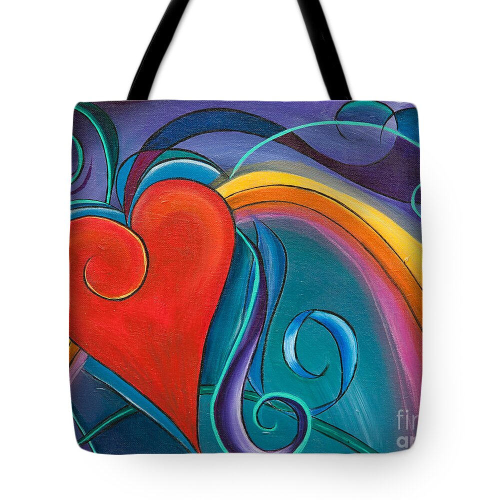 Kids Tote Bag featuring the painting Kids Heart Rainbow by Reina Cottier