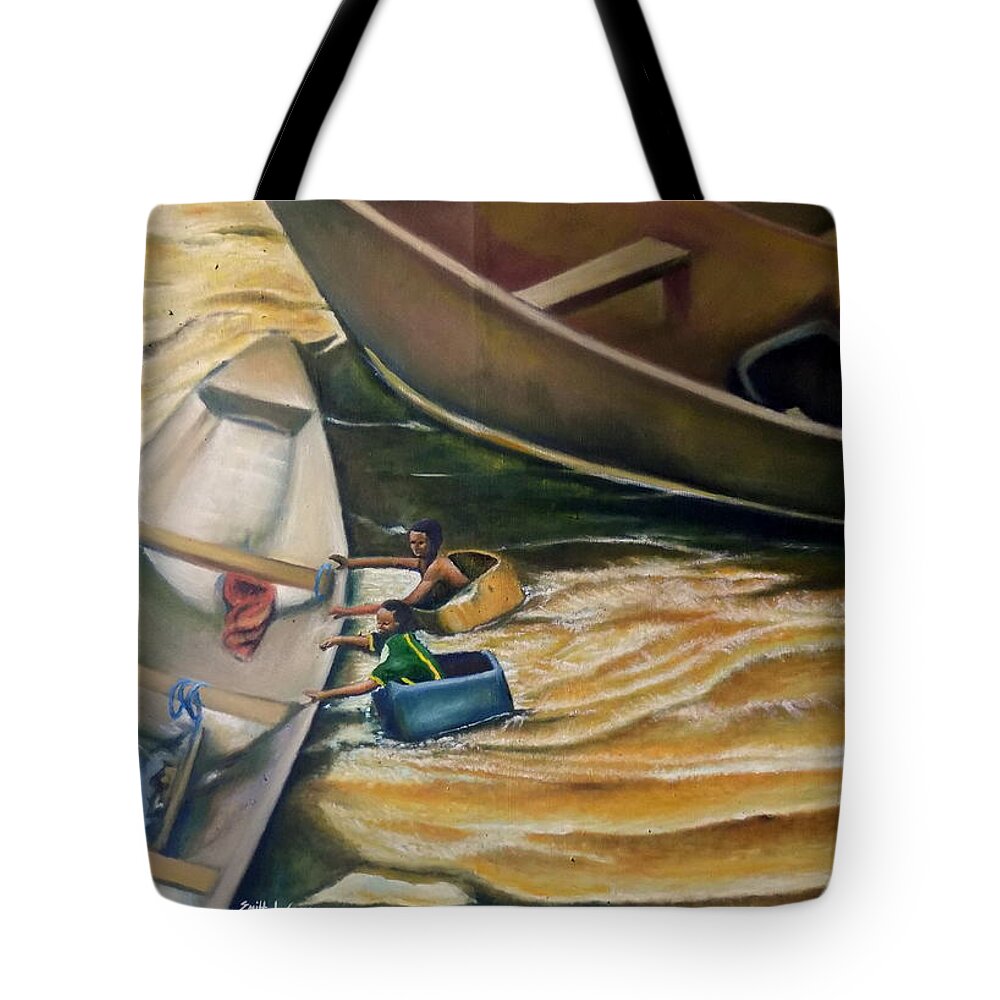 Living Room Tote Bag featuring the painting Kids play by Olaoluwa Smith