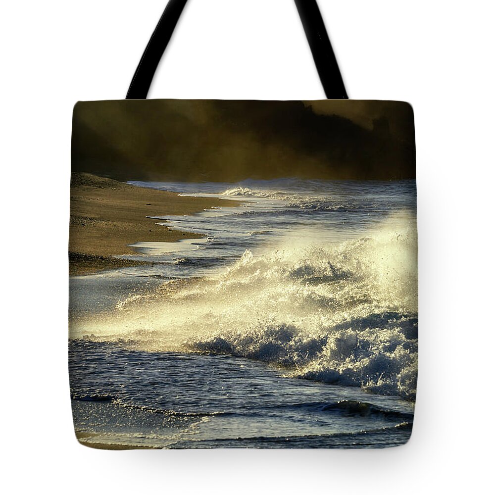 Beach Tote Bag featuring the photograph Kiholo Beach Mist by Christopher Johnson