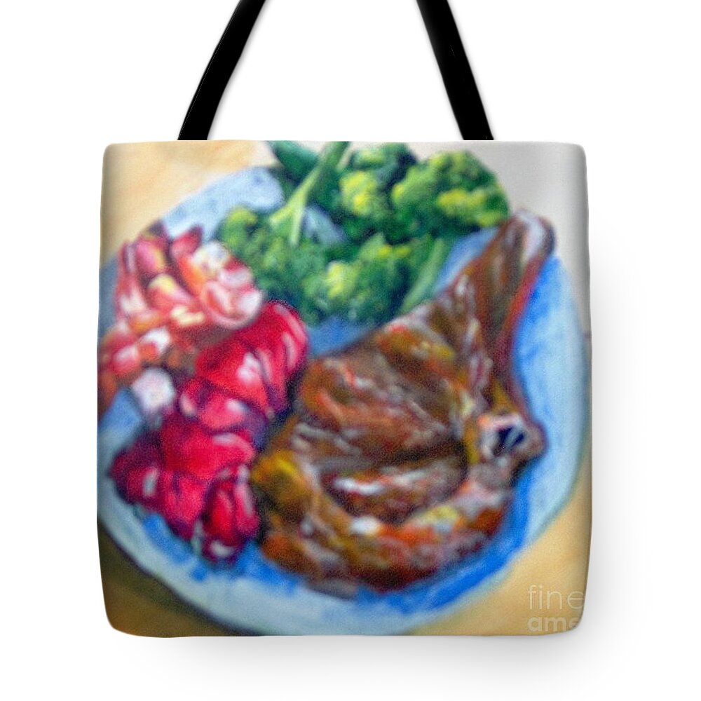 Food Tote Bag featuring the painting Killer Meal by Saundra Johnson