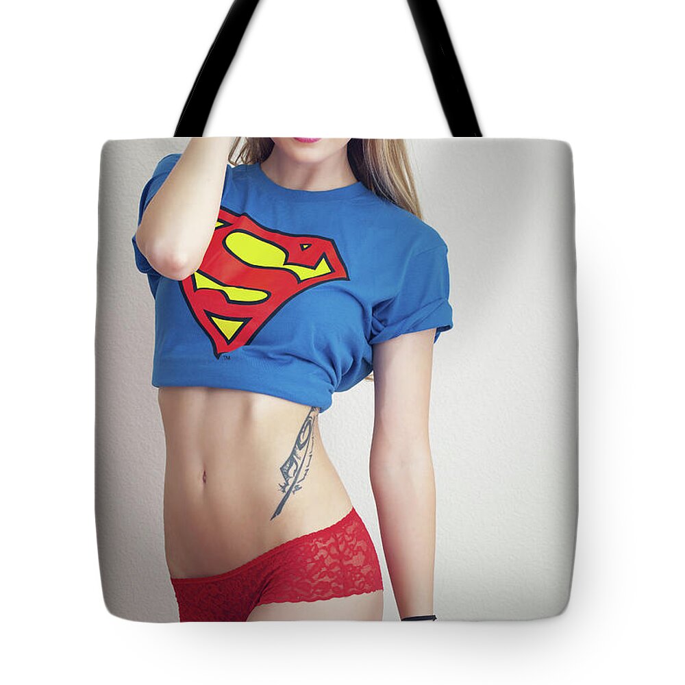 Kyrstannie Tote Bag featuring the photograph #Kim #Supergirl by ItzKirb Photography