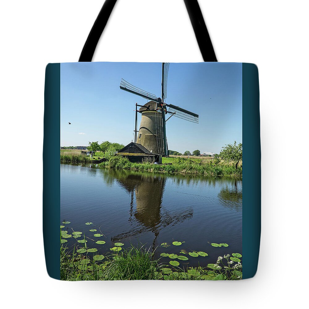 Kinderdijk Tote Bag featuring the photograph Kinderdijk Windmill Reflection by Phil Cardamone