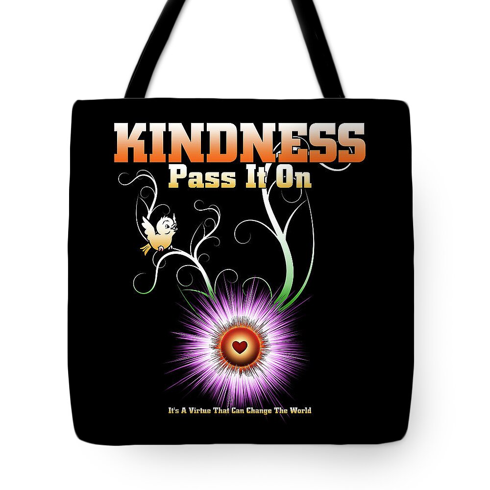 Kindness Tote Bag featuring the digital art Kindness - Pass It On Starburst Heart by Rolando Burbon