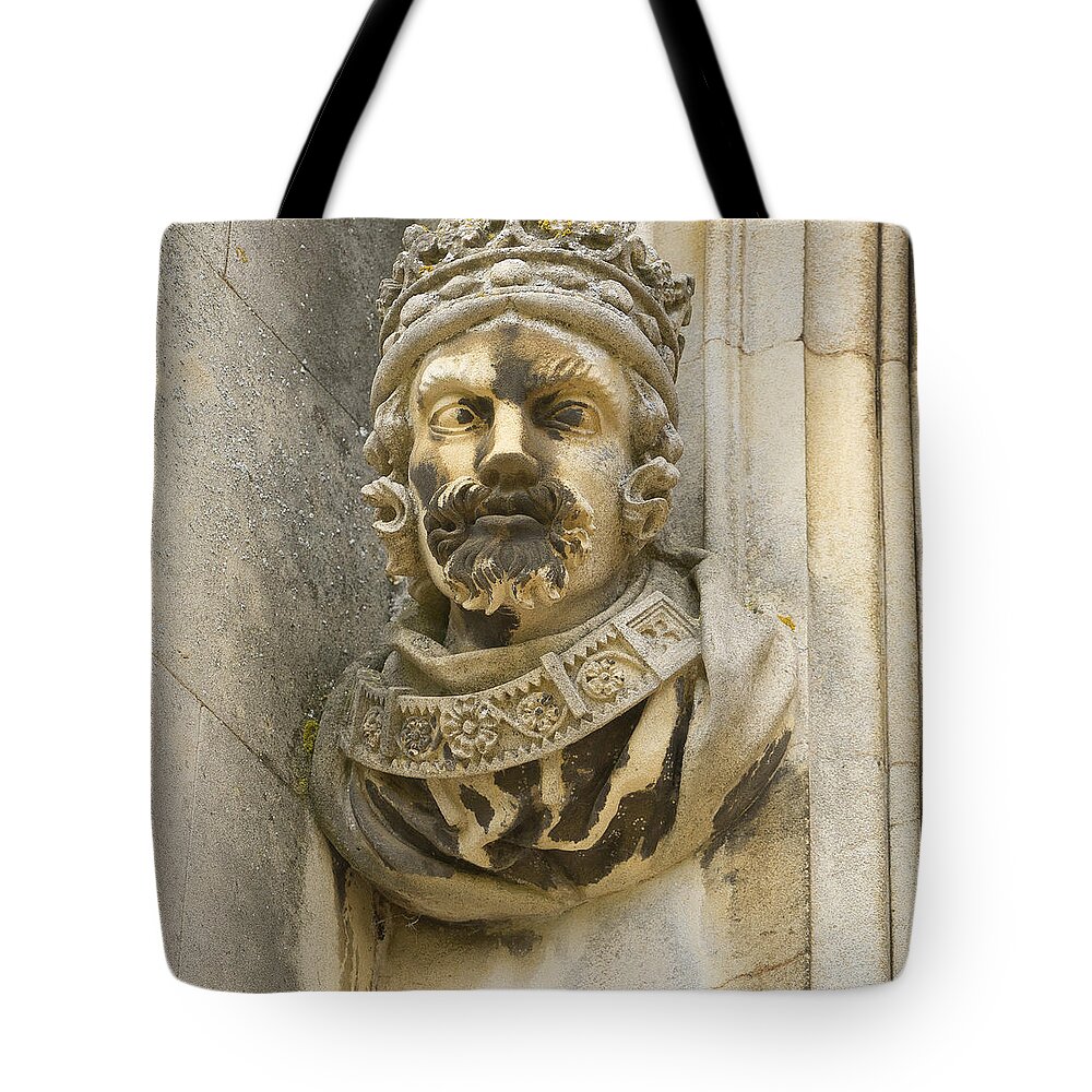 Portrait Tote Bag featuring the photograph King in stone. by Elena Perelman