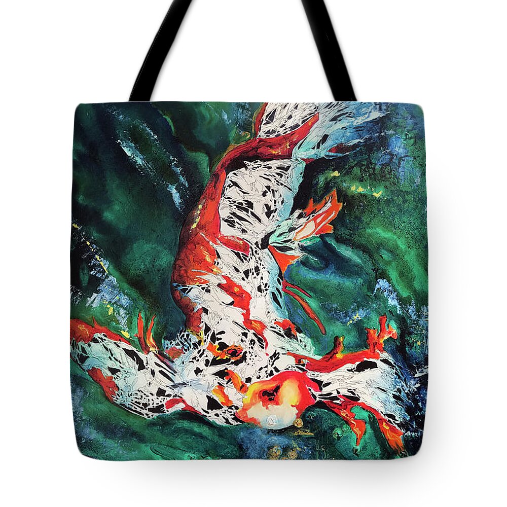 Koi Fish Tote Bag featuring the painting King of the Pond by Alexandra Louie