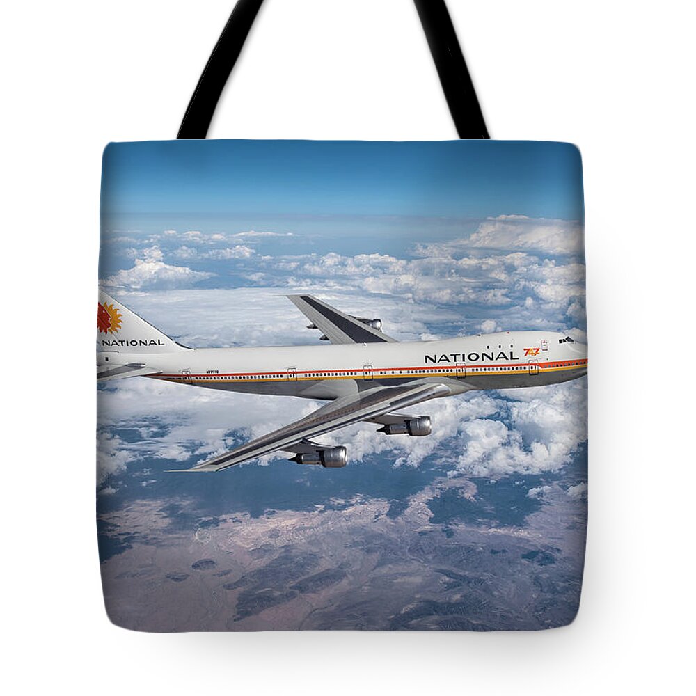 National Airlines Tote Bag featuring the digital art Queen of the Skies - The 747 by Erik Simonsen