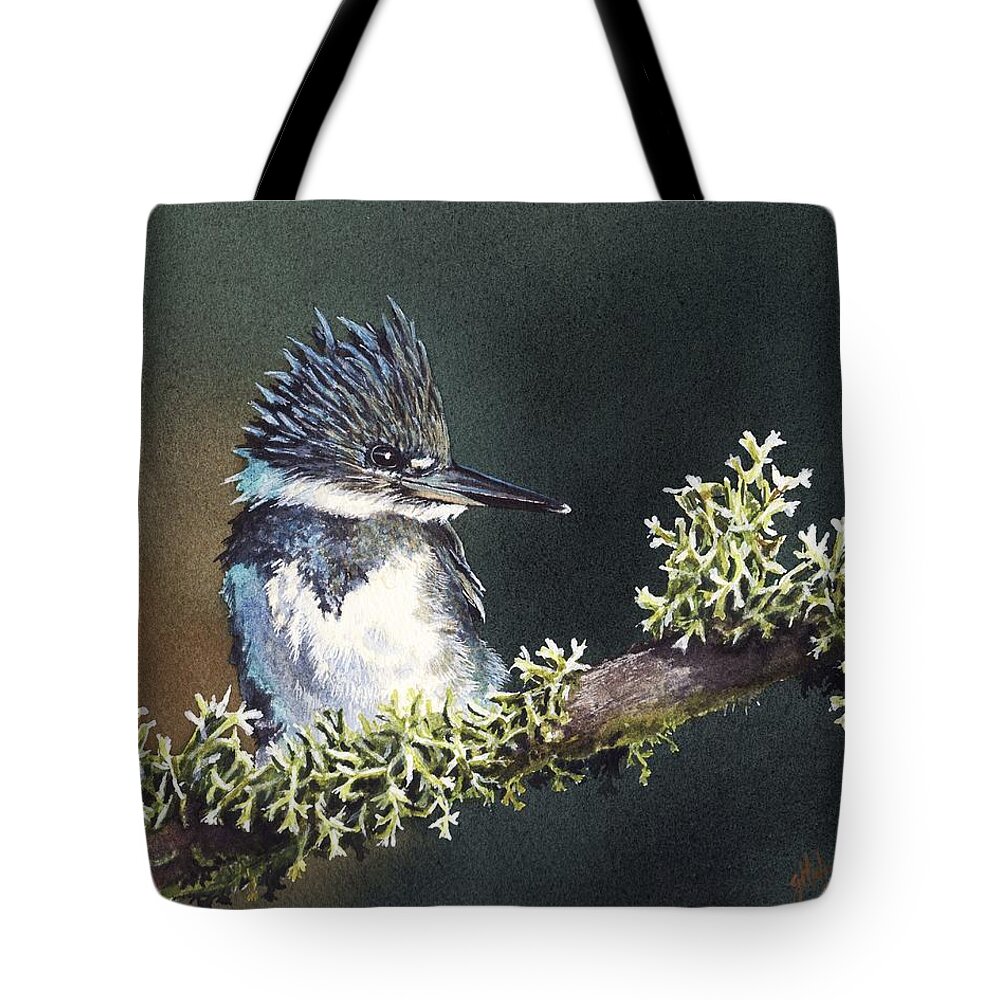 Bird Tote Bag featuring the painting Kingfisher II by Greg and Linda Halom