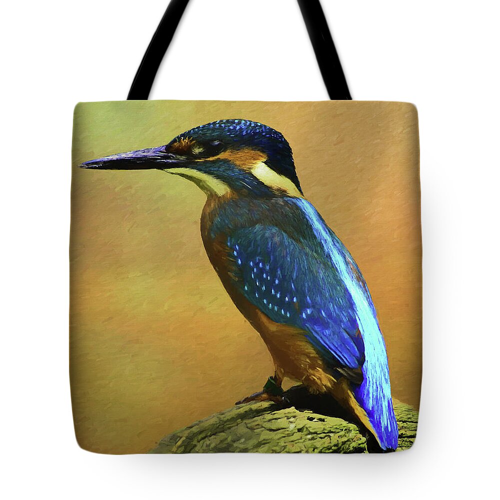 Alcedines Tote Bag featuring the digital art Kingfisher Perch by Roy Pedersen