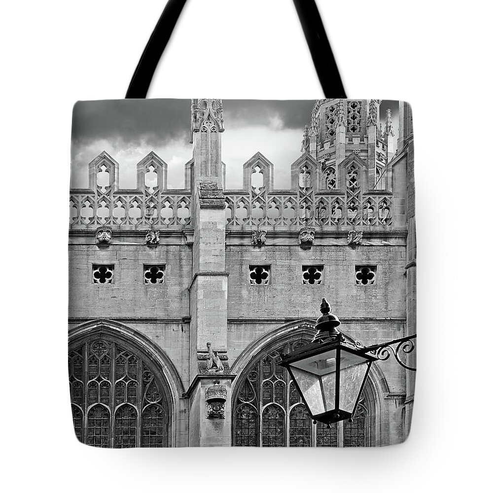 Cambridge Tote Bag featuring the photograph Kings College Chapel Cambridge Exterior Detail by Gill Billington