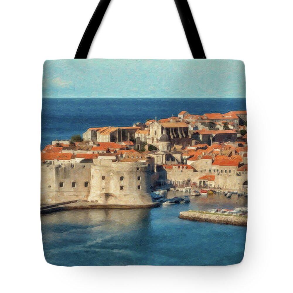 Landscape Tote Bag featuring the painting Kings Landing Dubrovnik Croatia - DWP512798 by Dean Wittle
