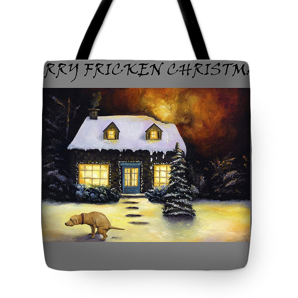 Kinkade Tote Bag featuring the painting Kinkade's Worst Nightmare for Christmas by Leah Saulnier The Painting Maniac