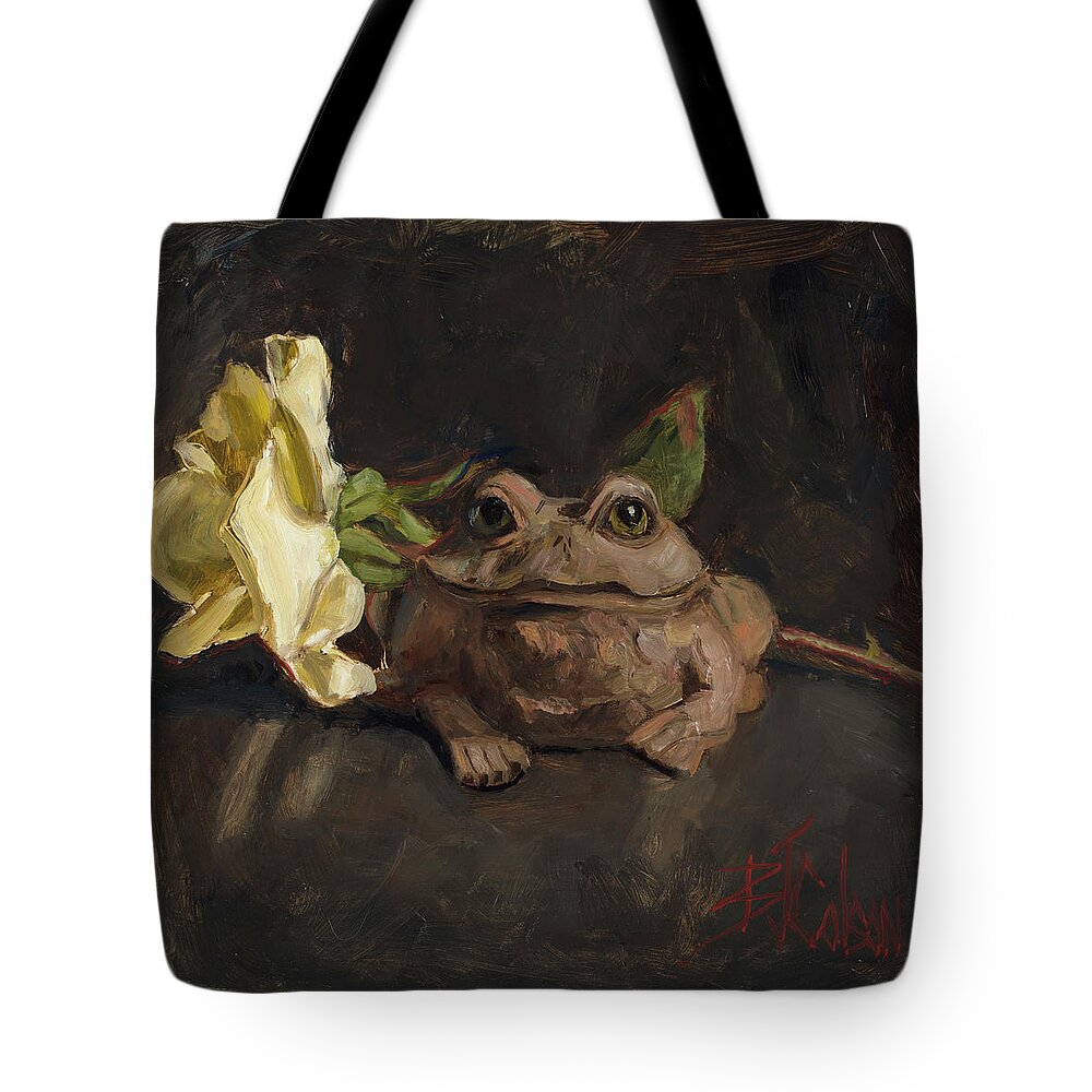 Frog Tote Bag featuring the painting Kiss me and Find Out by Billie Colson