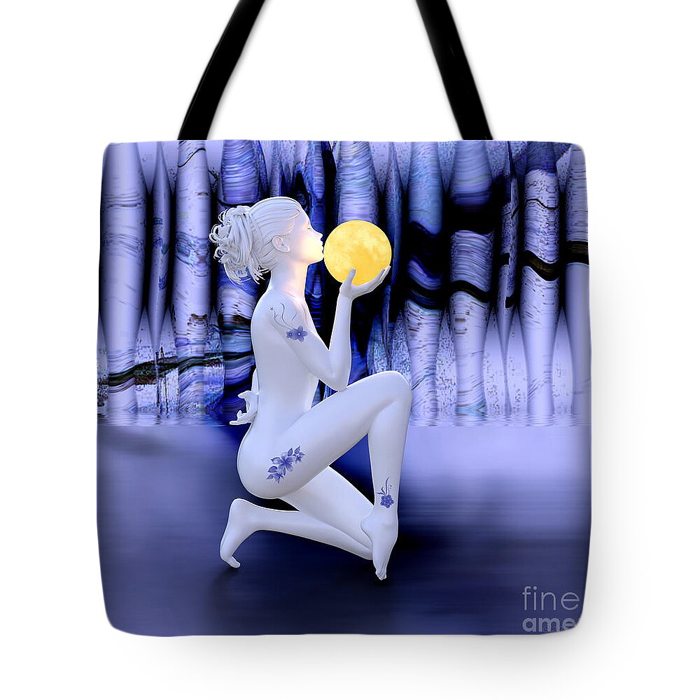 Moon Tote Bag featuring the digital art Kissing The Moon by Barbara Milton
