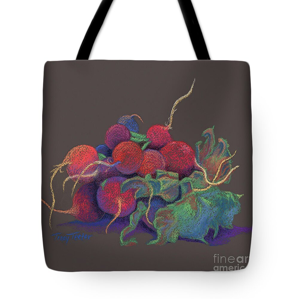 Radish Tote Bag featuring the pastel Kitchen Accents by Tracy L Teeter 