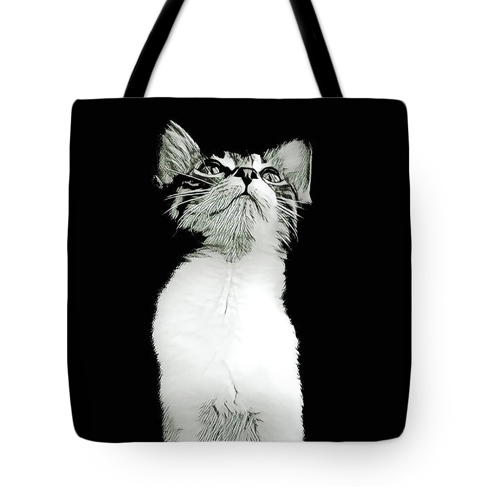 Cat Tote Bag featuring the digital art Kitten Queen by David G Paul