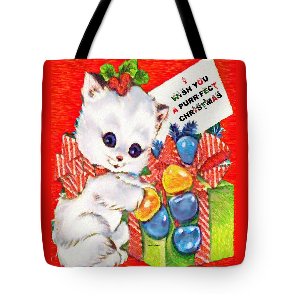 Rafael Salazar Tote Bag featuring the digital art Kitty at Christmas time by Rafael Salazar