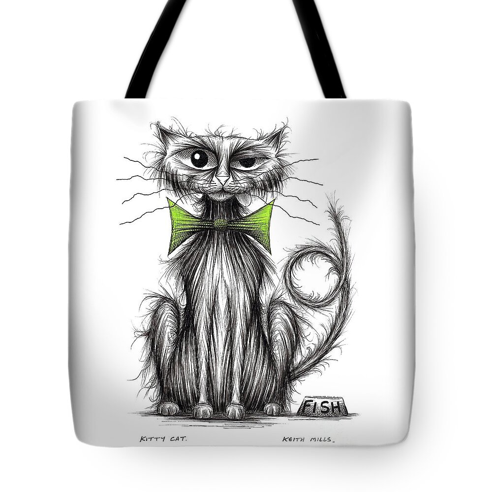 Kitty Cat Tote Bag featuring the drawing Kitty cat by Keith Mills