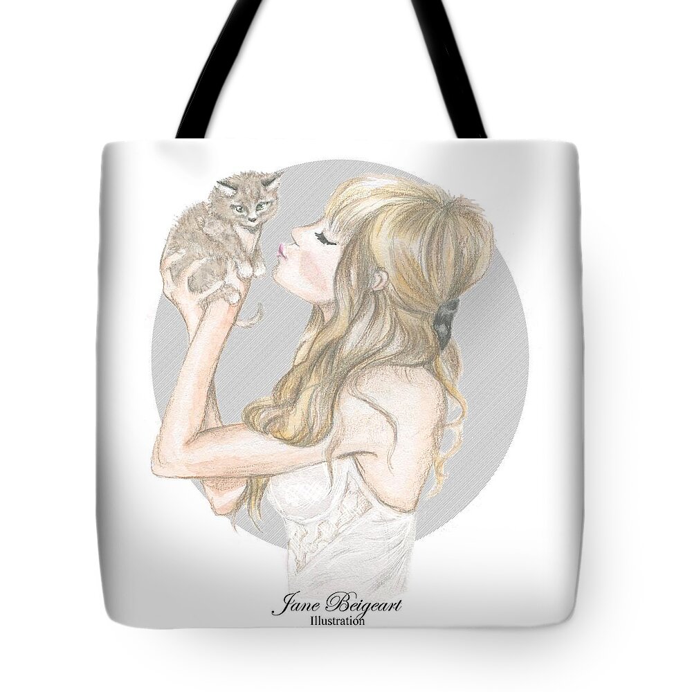 Love Tote Bag featuring the painting Kitty by Jane Sevtunova