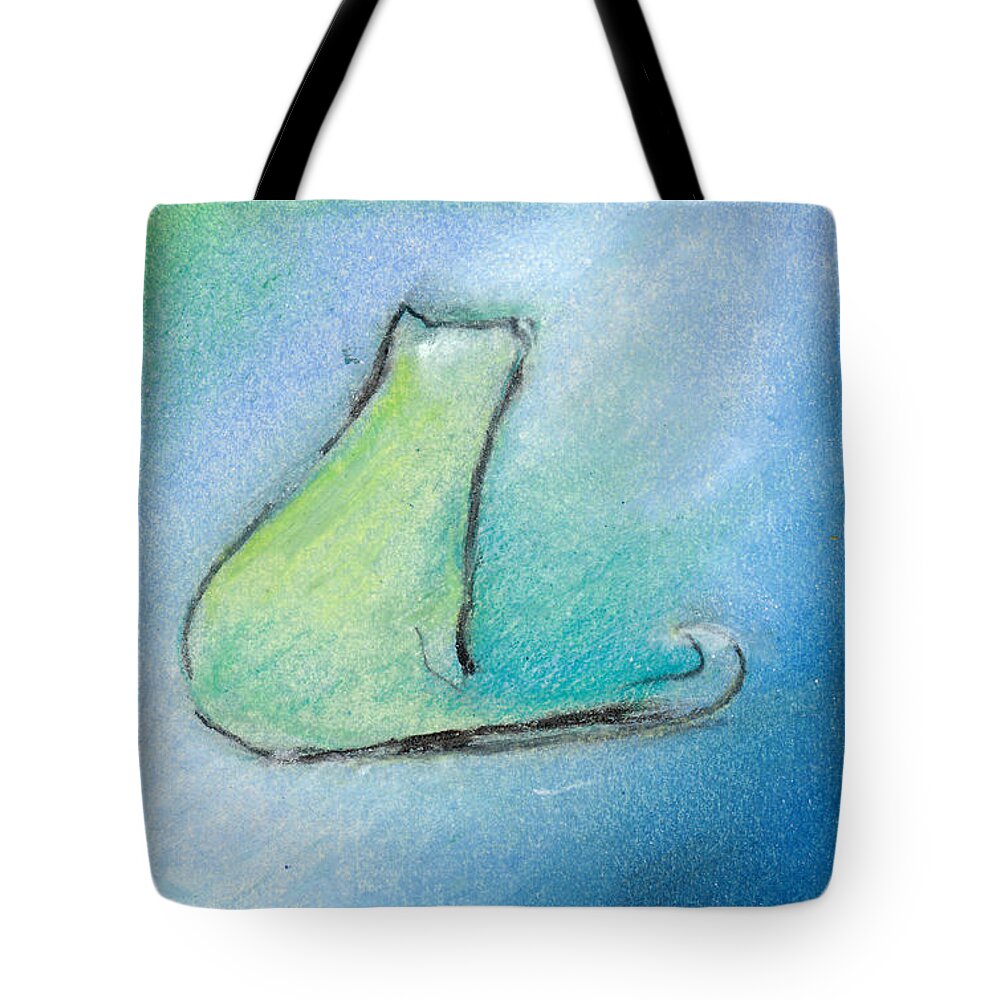 Cat Tote Bag featuring the pastel Kitty Reflects by Valerie Reeves