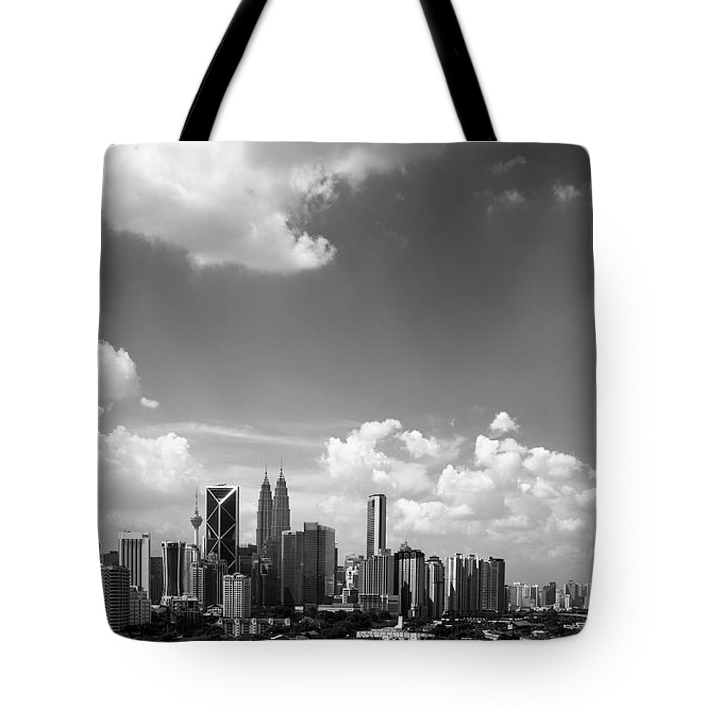 Downtown Tote Bag featuring the photograph Kl-bw by Shaiful Zamri Masri