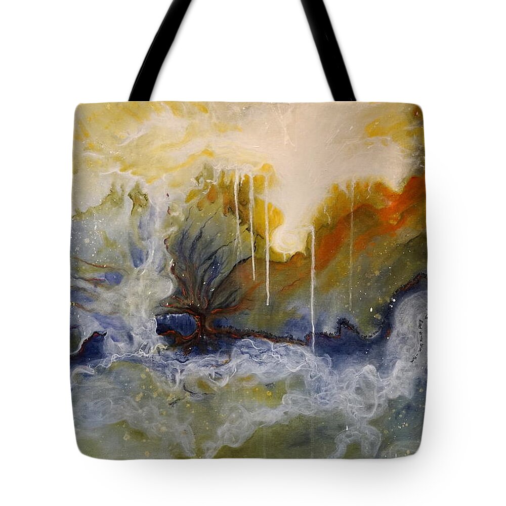 Green Tote Bag featuring the painting Knowing by Theresa Marie Johnson