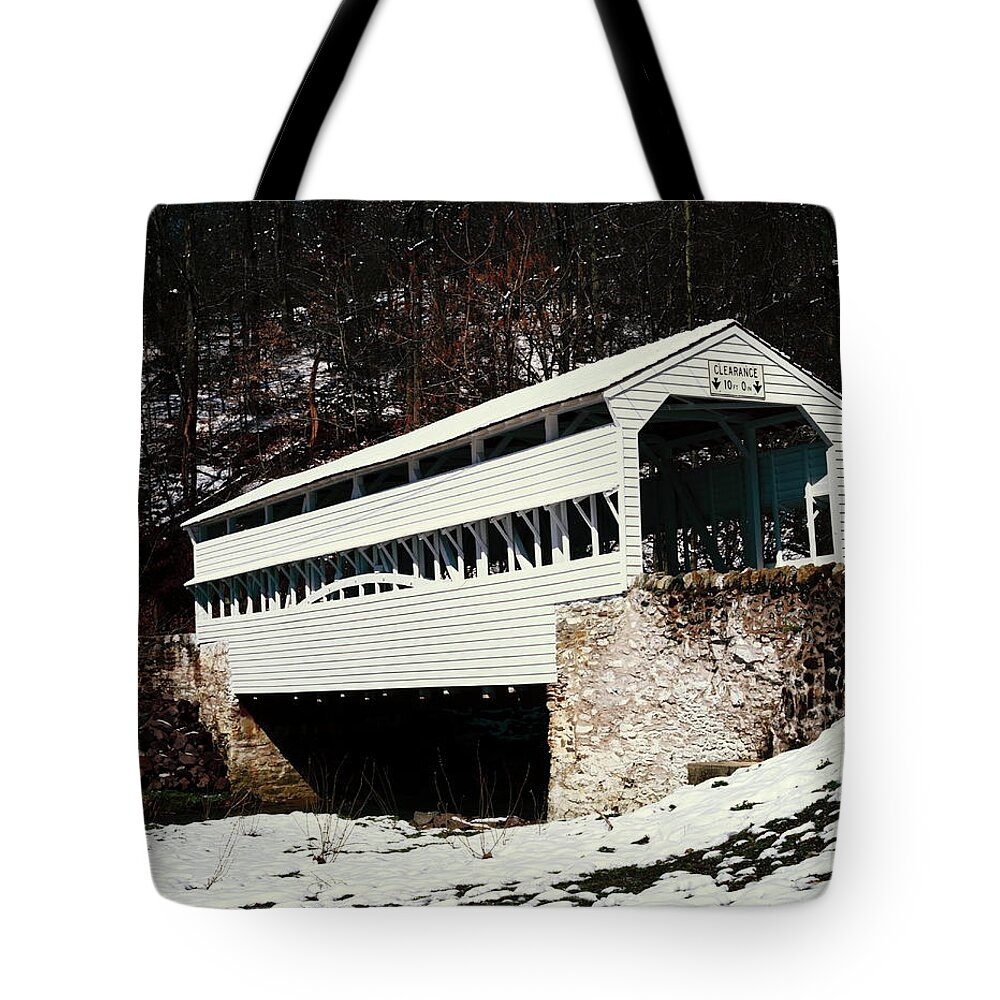 Knox Covered Bridge Tote Bag featuring the photograph Knox Covered Bridge Historical Place by Sally Weigand