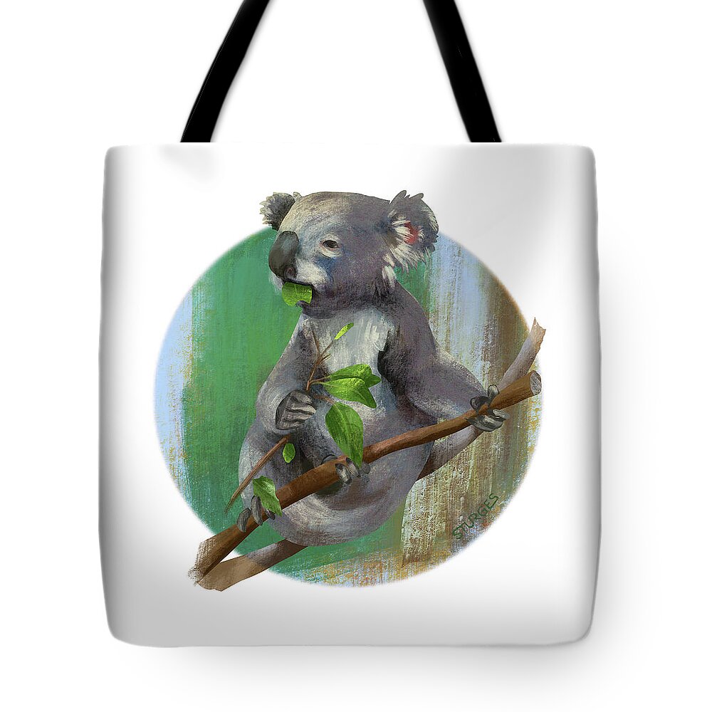 Animals Tote Bag featuring the digital art Koala eating by Simon Sturge