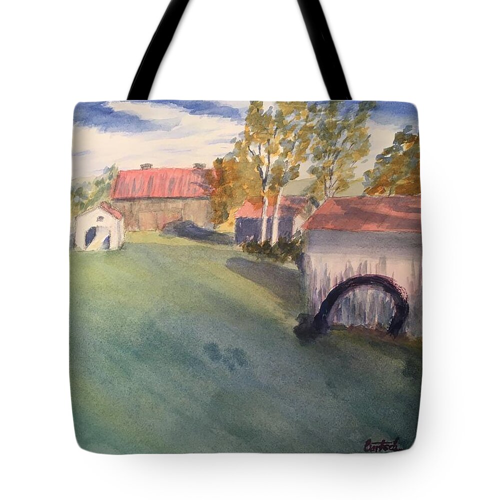 Farm Tote Bag featuring the painting Kocher Farm by David Bartsch